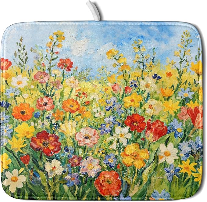 Spring Summer Floral Dish Drying Mat by Aytipun