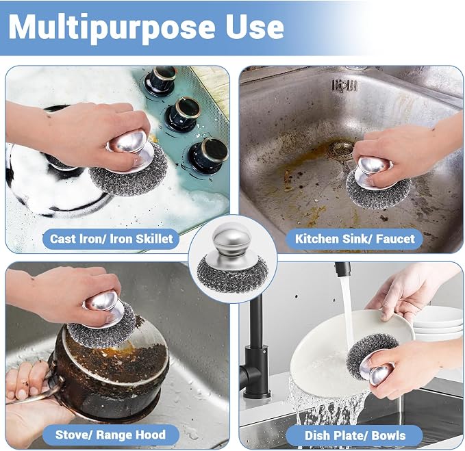 Steel Wool Scrubber with Handle, Metal Pan & Pot Cleaner - Image 2