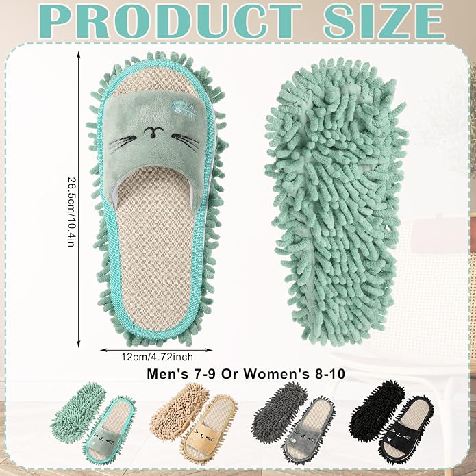 Wesiti 4 Pairs Washable Mop Slippers Microfiber Funny Mop Shoes Floor Cleaning - Image 3