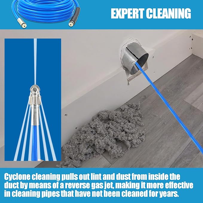Dryer Vent Cleaner Kit - 32ft Pressure Hose + 1/4 Air Quick Connect + 2 Jetter - Image 5
