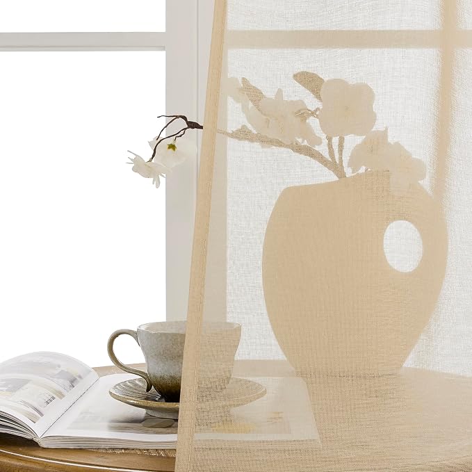 Tollpiz Sheer Door Curtain Closet Linen Textured Curtains Sheer Doorway Light - Image 9
