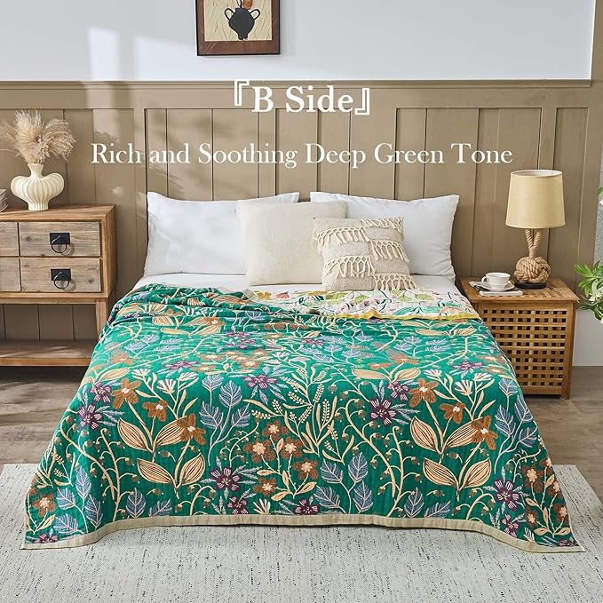 Beige Boho Throw Blanket, 100% Cotton Blankets for Couch Bed, 60"x80"Cotton Quilt Travel Muslin Blankets Farmhouse Home Decor Soft Lightweight Picnic Blanket for Summer