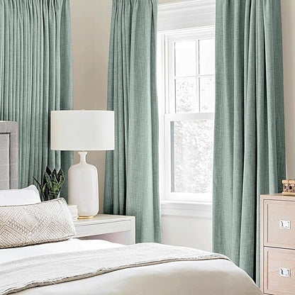 MIULEE Linen Blackout Curtains and Drapes 100% Room Darken Thermal Insulated Grommet Window Panels with Coating 2 PCs W 42 x L 90 inches Seafoam Green