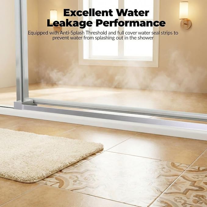 Sliding Shower Door, 56-60" W x 76" H Frameless Design, 5/16" Clear Tempered - Image 4