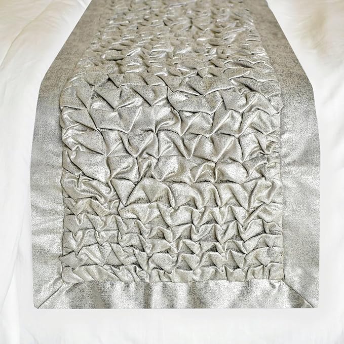 The HomeCentric King/Queen/Twin Silver Decorative Bed Runner King 90"x18" Bed Runner Without Pillow Cover, Foil, Knotted,Textured Bed Scarf on Jacquard Fabric - Polished Silver