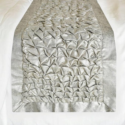 The HomeCentric King/Queen/Twin Silver Decorative Bed Runner King 90"x18" Bed Runner Without Pillow Cover, Foil, Knotted,Textured Bed Scarf on Jacquard Fabric - Polished Silver