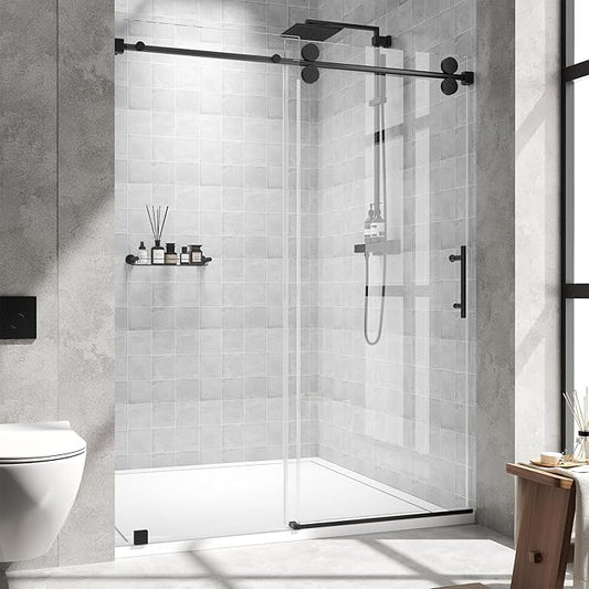Frameless Sliding Shower Door 44–48 in W x 76 in H, 8mm Clear Tempered Glass by Unknown