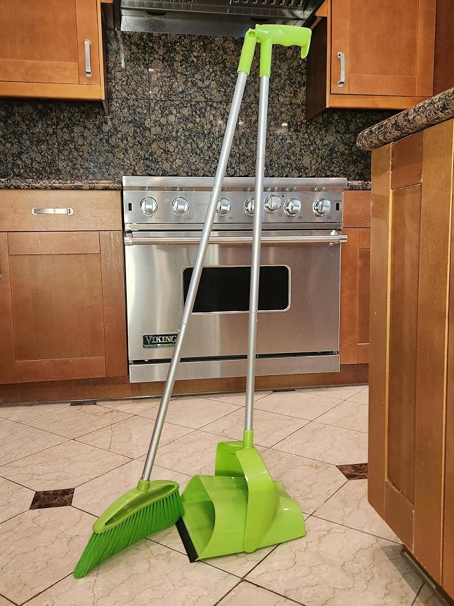 Broom and Dustpan Set for Home, Angled Broom and Upright Dustpan - Image 2