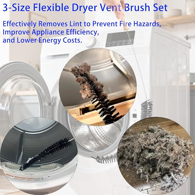 Dryer Vent Cleaner Kit, 3-Size Flexible Dryer Vent Brush Set - Image 3