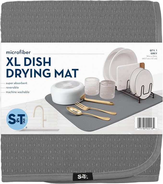 S&T INC. Dish Drying Mat XL, 18” x 24”, Absorbent Microfiber Kitchen Counter Mat - Image 8