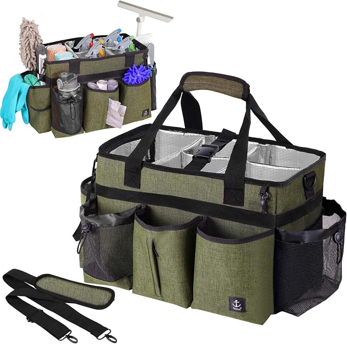 Large Cleaning Caddy Bag Built-in Sturdy Support Board, Cleaning Organizer by Timoxi