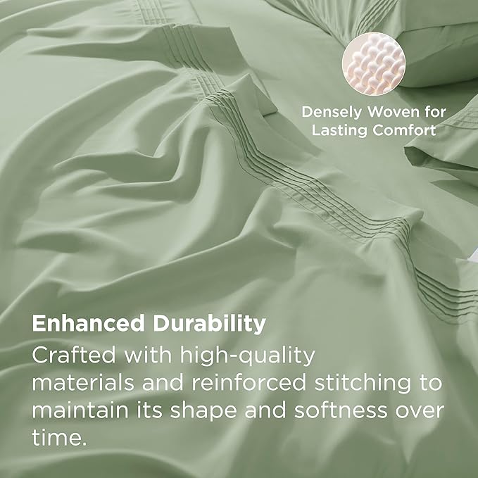 Bedsure Deep Pocket Full Size Bed Sheets Set - Fits Mattresses Up to 21 Inches Thick - 4 Piece GentleSoft Bed Sheets, Moisture Wicking, Cooling Bedsheet & Pillowcases, Easy & Secure Fit, Light Green