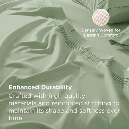 Bedsure Deep Pocket Full Size Bed Sheets Set - Fits Mattresses Up to 21 Inches Thick - 4 Piece GentleSoft Bed Sheets, Moisture Wicking, Cooling Bedsheet & Pillowcases, Easy & Secure Fit, Light Green