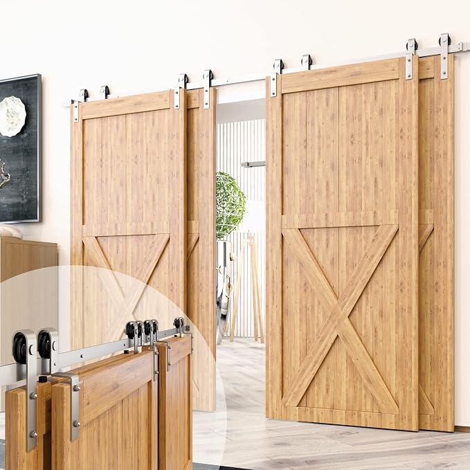 Homacer Brushed Nickel Single Track Bypass Sliding Barn Door Hardware Kit by HOMACER