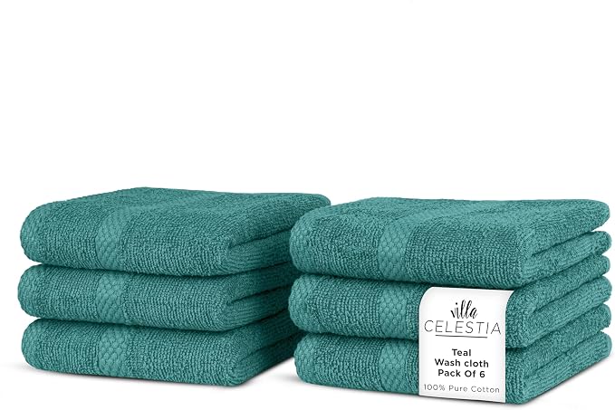 100% Cotton Wash Cloth for face & Body Set of 6, Sustainable, Highly Absorbent by VillaCelestia