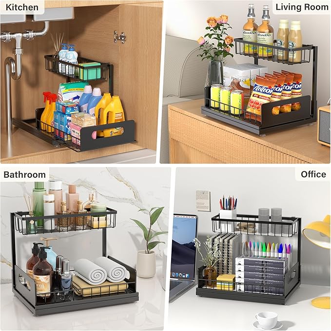 Under Sink Organizer 2 Tier, Pull Out Drawer Slides Under Sink Storage - Image 5