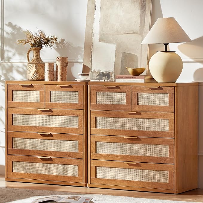 LEYAOYAO Rattan Dresser for Bedroom Set of 2, 33.5" Tall Chest of Drawers by LEYAOYAO-Findtheshiningpointofyourideallife%EF%BC%81