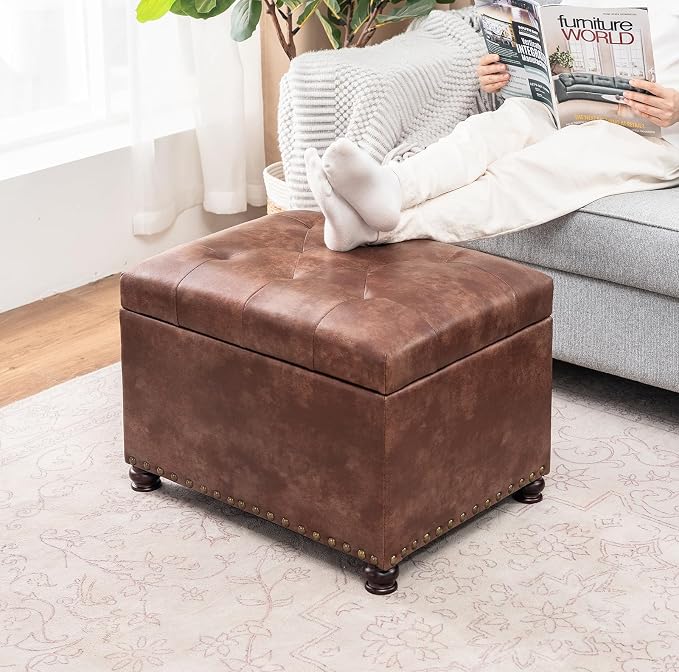 Joveco Leather Storage Ottoman, Foot Rest Stool - Image 6