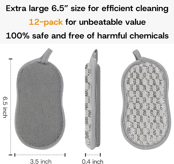 Multi-Purpose Scrub Kitchen Sponges – 12 Pack Dish Sponge, Dual-Sided - Image 2