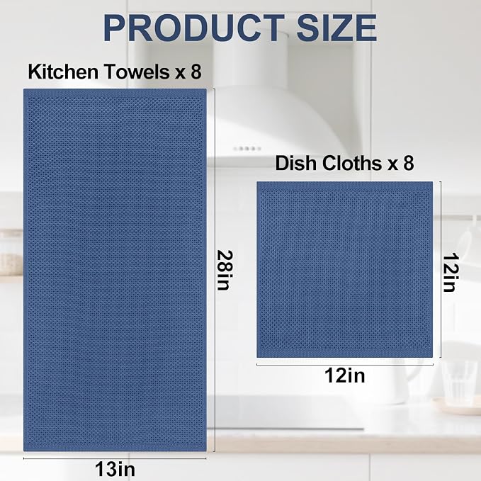 Homaxy 100% Cotton Kitchen Towels and Dishcloths Set, 12 x 12 Inches and 13 x - Image 4