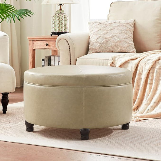 30-Inch Round Storage Ottoman, Modern Ottoman Coffee Table by Unknown