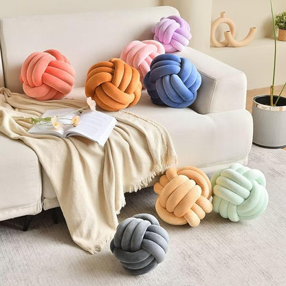 Decorative Throw Knot Pillow Ball for Home Chair Sofa Couch Bed Aesthetic Round Velvet Knotted Pillow Cushion (Pink, 8 inches)