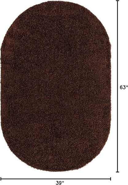 Unique Loom Solid Shag Collection Area Rug (3' 3" x 5' 3" Oval, Chocolate Brown)