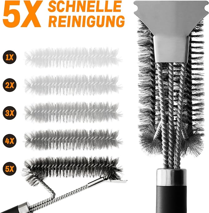 18'' BBQ Grill Cleaning Brush Scraper, 3 in 1 Barbecue Woven Wire Brush - Image 5