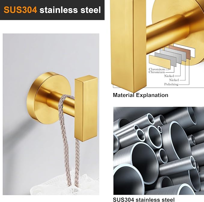 Nolimas Towel Hooks for Bathrooms, Brushed Gold Towel Hook for Kitchen Bathroom - Image 4