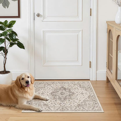 Vintage Living Room Area Rug 2x3 - Large Soft Washable Oriental Traditional Distressed Farmhouse Rugs for Bedroom - Indoor Floor Accent Carpet for Home Office House Decor -Light Brown