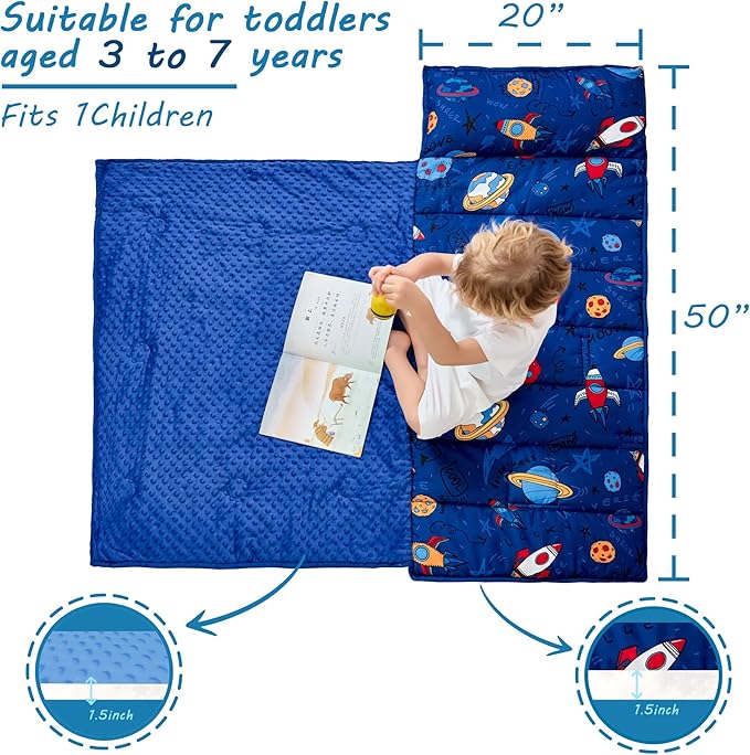 Toddler Nap Mat with Pillow and Blanket, Extra Large Rolled Napping Mats,Slumber Bags for Boys Girls,Kids Sleeping Bag for Daycare, Preschool Travel Camping