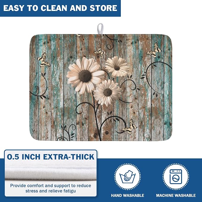 Spring Daisy Dish Drying Mat for Kitchen Counter 18 x 24 Inch Vintage Farmhouse - Image 5