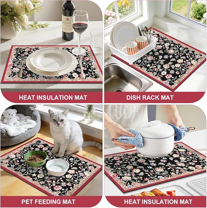 LOKHOM Floral Dish Drying Mat, Cuttable Hide Stain Drying Mat - Image 7