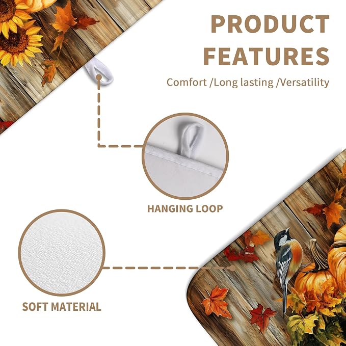 Fall Pumpkin Dish Drying Mat Autumn Maple Leaves Thanksgiving Large Kitchen - Image 4