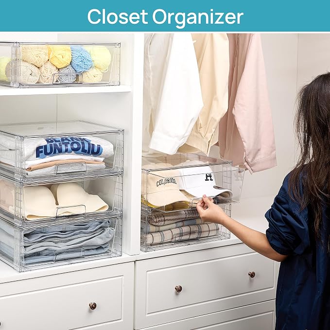 Vtopmart 3 Pack Large Stackable Storage Drawers, Easily Assemble Clear Acrylic - Image 4