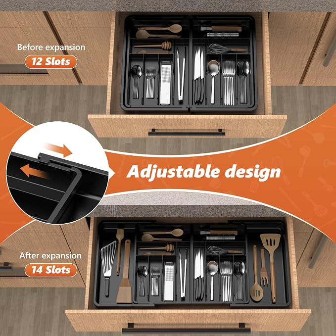 Large Silverware Drawer Organizer, utensil drawer organizer Adjustable Flatware - Image 6