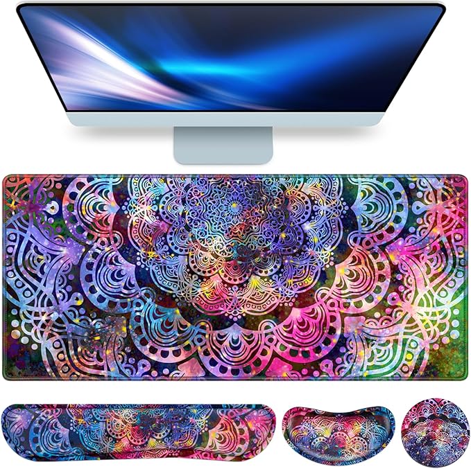 Mouse Pad with Wrist Rest, 4-in-1 Large Mousepad+Keyboard Wrist Rest+Mouse Pad by QOMOLAMA
