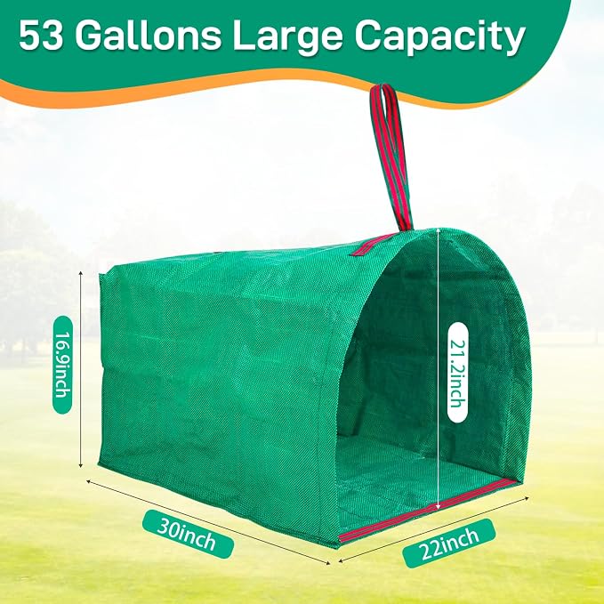 2 Pack 53 Gallon Reusable Yard Waste Bags, Dustpan-Type Leaf Collector Bag - Image 4