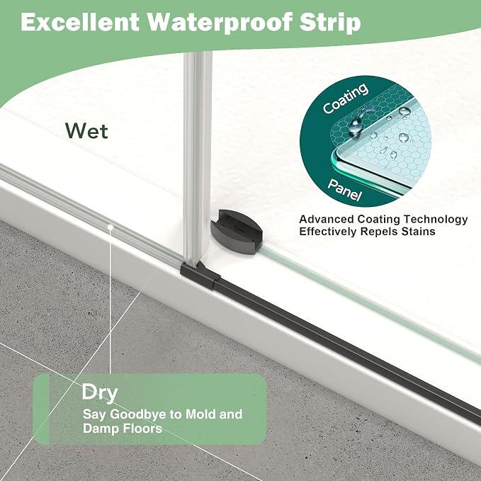 KPUY Frameless Shower Door, 55-60" W x 76" H Sliding Glass Shower Door - Image 8