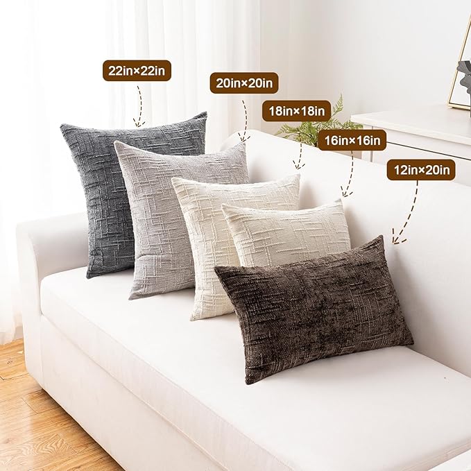 Decorative Throw Pillow Covers 20x20 Inch Set of 2, Soft Solid Farmhouse Chenille Couch Pillows, Spring Pillow Covers for Couch Sofa Bed Living Room Home Decor Pillowcase, Dark Blue