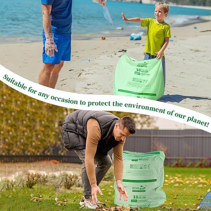 ECOLipak 33 Gallon Compostable Trash Garbage Bags, US BPI ASTM D6400 and OK - Image 7