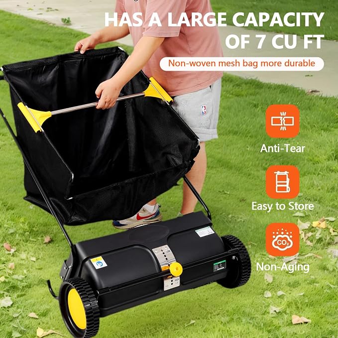 2026 Upgraded 26 Inch Push Lawn Sweeper | 4 Spinning Brushes & Adjustable Height - Image 3