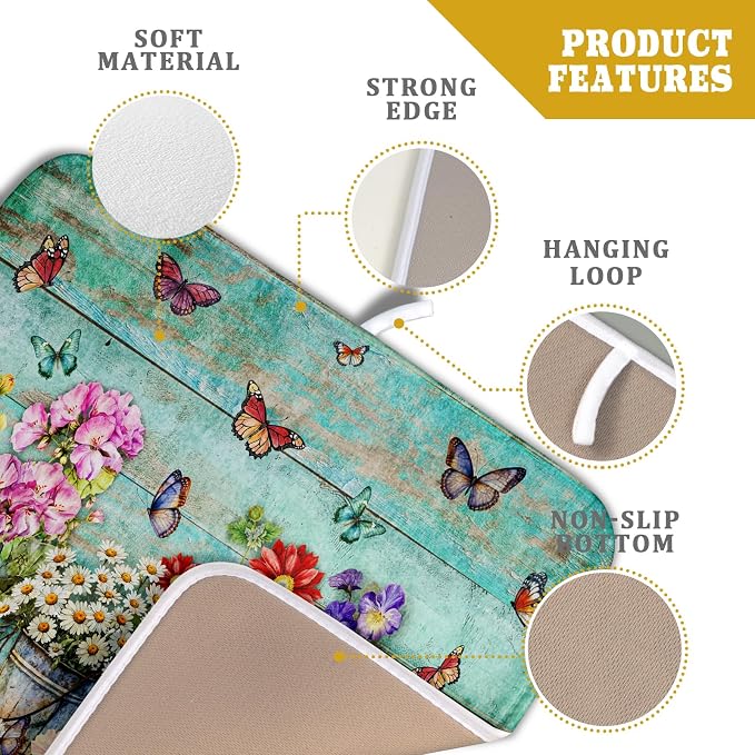 Flower Dish Drying Mat for Kitchen Counter 16x18 Inch Rustic Vintage Microfiber - Image 4