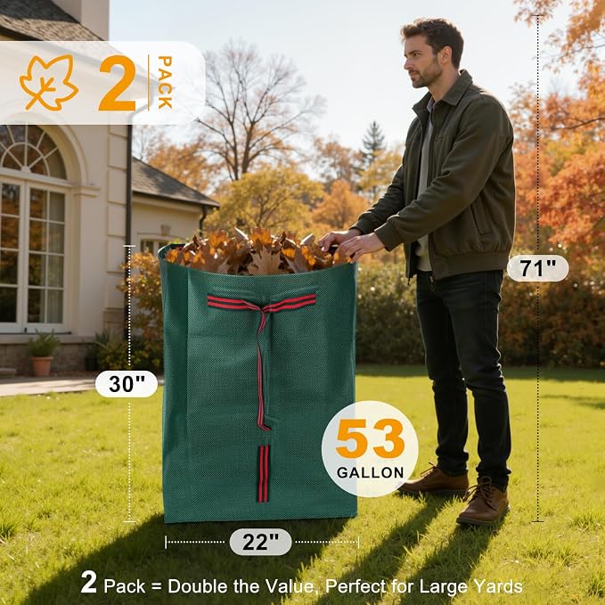 Leaf Collector & Yard Waste Bags 2-Pack, 53 Gallon Heavy Duty Reusable - Image 2