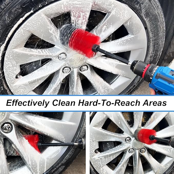 Wheel Brush Kit, Soft Drill Wheel Cleaner Brush, No Scratches Highly Dense Car - Image 4