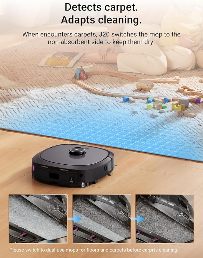 Eureka J20 Robot Vacuum Self Emptying, 8000Pa Suction, Auto Mop Washing & Hot - Image 6