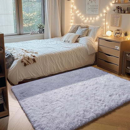 ONASAR White Area Rugs for Bedroom Fluffy, 4x6 Soft Shag Plush Bedside Rug, Living Room Indoor Floor Carpet, Washable Carpets for Nursery Kids Girls Boys Teen Baby Dorm Playroom Home Office Decor