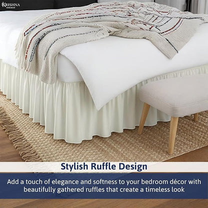 KRISHNA Ruffled Bed Skirt with Split Corners King, 100% Microfiber Hotel Quality, 10 Inch Drop Dust Ruffle Gathered Bedskirt with Platform, 78" x 80", Ivory