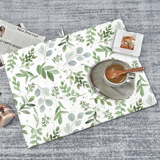 Sage Green Dish Drying Mat for Kitchen Counter Microfiber Absorbent, Spring - Image 5