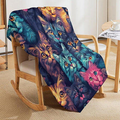 Funny Colorful Cat Print Blanket Kawaii Kitty Animal Throw Blankets Gifts for Couch Sofa Bed Stuff Decor Soft Cozy Fleece Plush Warm Flannel Bedding for Lover Men Women 40"x50"